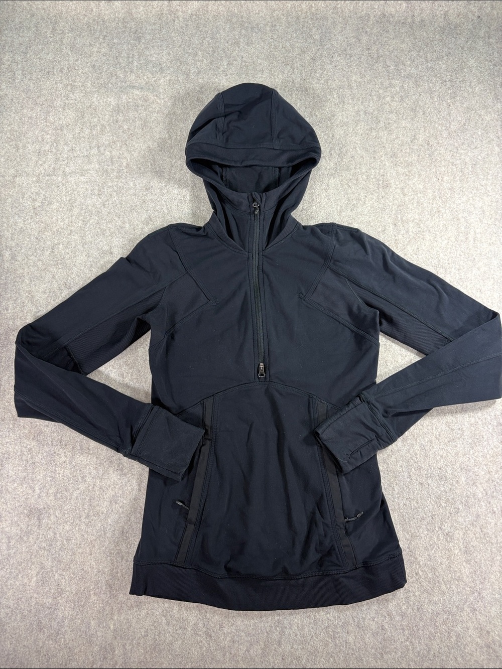 Lululemon Winter Sprinter Hoodie Half Zip Black Size 4 EUC Ponytail Hood